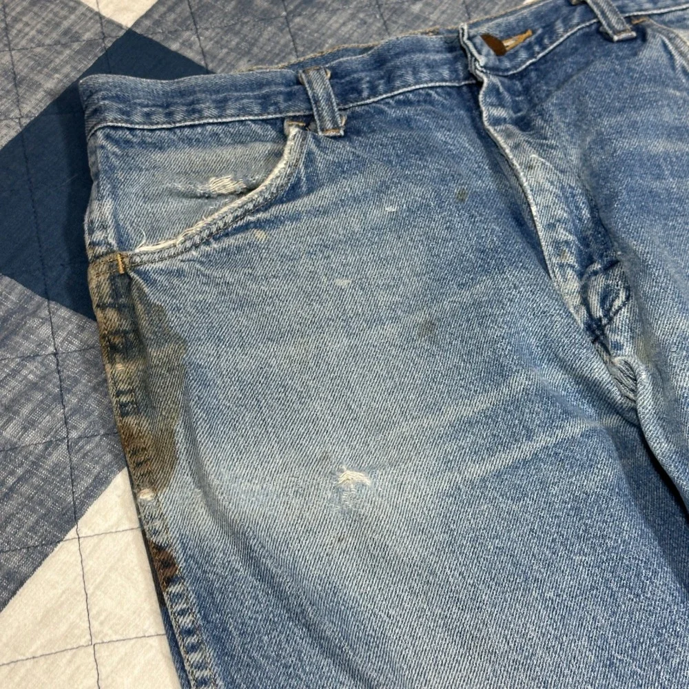 Vintage 70s BANDO Rustler Blue Denim Jeans Distressed Workwear 34x30 Costa Rica